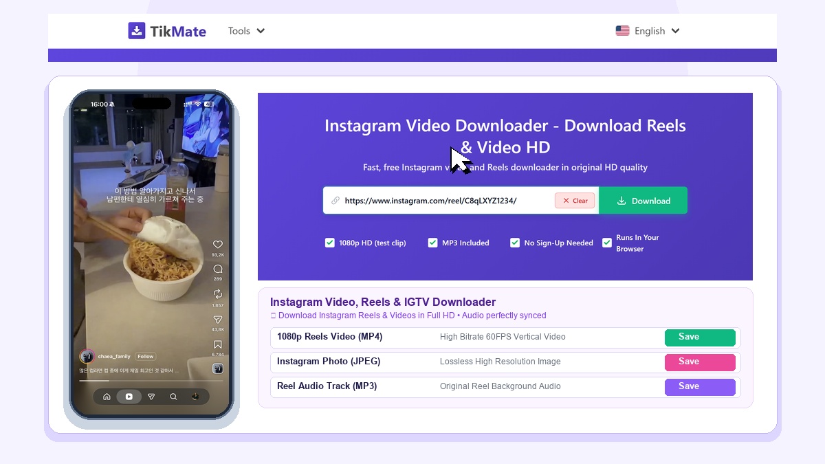 TikMate EN Instagram Downloader