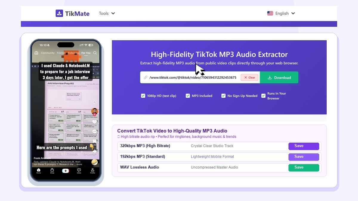 TikMate TikTok to MP3 Converter