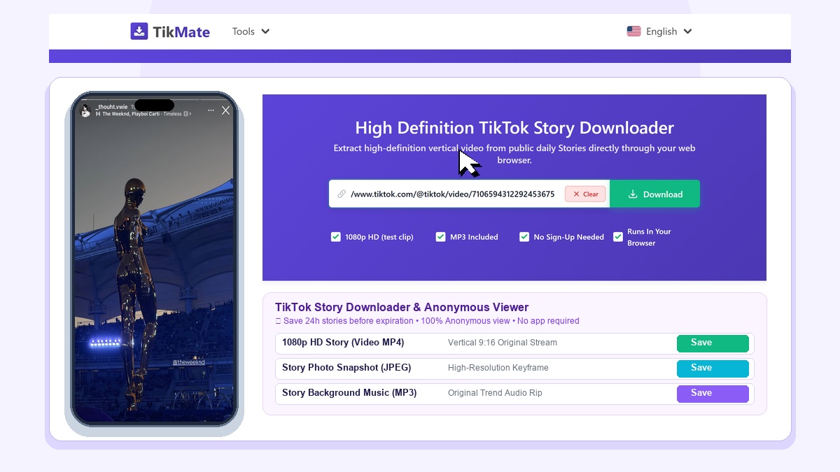 TikMate TikTok Story Downloader Anonymous