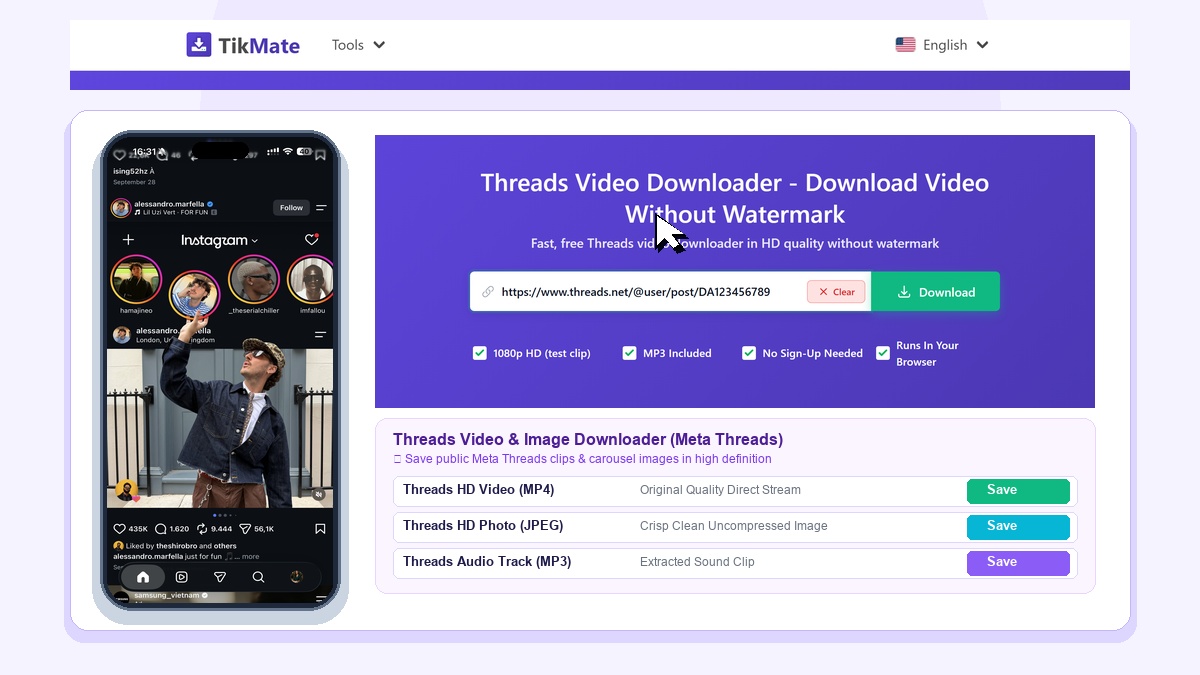 TikMate EN Threads Downloader